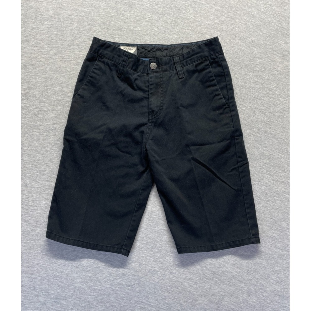 Volcom True To This Chino Shorts Boys 27/14 Black Cotton Slash Pocket Flat Front